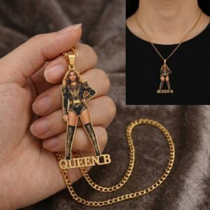 custom queen b pendant necklace iconic pop star gold plated jewelry