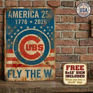 vintage chicago cubs "america 250" metal sign – 1776 2026 commemorative wall art (12"x18")