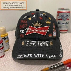 custom hand painted budweiser vintage wash baseball cap with embroidered patch