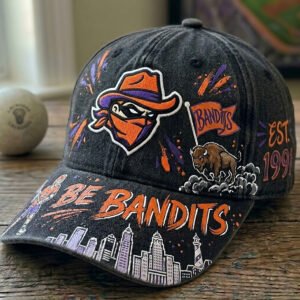 custom hand painted buffalo bandits hat | black vintage wash denim cap with embroidered patch