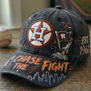 custom hand painted houston astros baseball cap "chase the fight" vintage wash