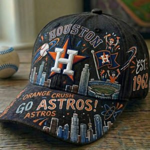 custom houston astros city skyline baseball cap vintage distressed hat