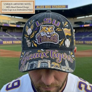 custom hand painted buffalo bandits hat | black vintage wash denim cap with embroidered patch