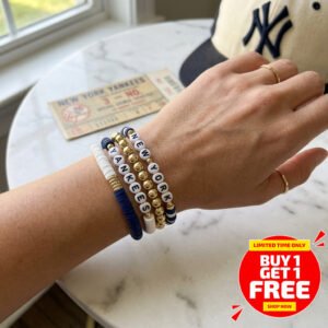 women's new york yankees beaded bracelet stack navy & gold baseball fan jewelry