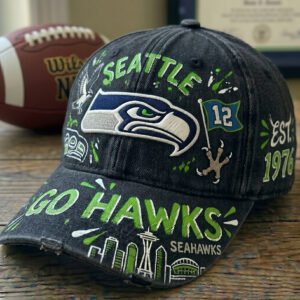 custom hand painted seattle seahawks hat distressed vintage baseball cap