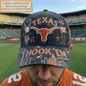 custom hand painted buffalo bandits hat | black vintage wash denim cap with embroidered patch