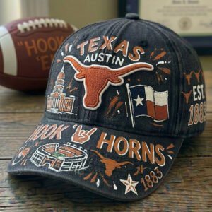vintage style texas longhorns hat hook 'em horns distressed denim cap