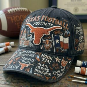 vintage style texas longhorns hat hook 'em horns distressed denim cap
