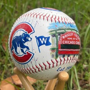 hand painted chicago cubs baseball – acrylic painted collectible ball for fans