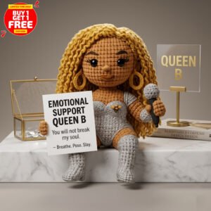 emotional support queen b crochet doll handmade pop star amigurumi with mic