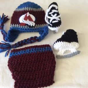 colorado avalanche crochet baby hat set: hockey hat, diaper cover, booties (copy)