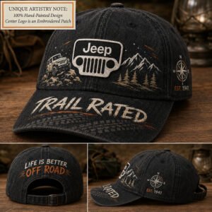 custom hand painted jeep cap with embroidered patch trail rated