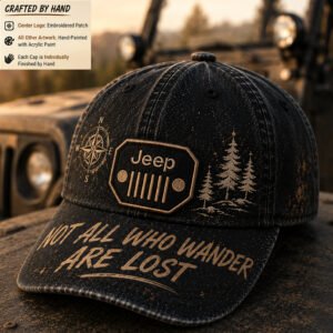 custom hand painted jeep cap with embroidered patch trail rated