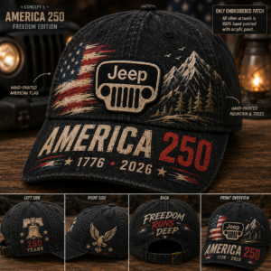 "america 250" freedom edition vintage jeep cap hand painted 1776 2026 design