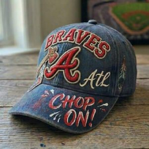 atlanta braves custom hand painted & embroidered wash denim cap (copy)