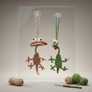 funny crochet lizard car hanging ornament set of 2 – handmade gecko rearview mirror charm