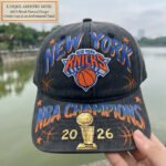 New York Knicks NBA Champions 2026 Hand Painted Black Wash Cap – Embroidered Patch Basketball Fan Gift