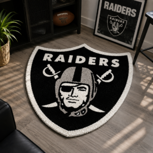 las vegas raiders tufted rug | handmade nfl fan decor | gaming room rug | man cave decor | football fan gift