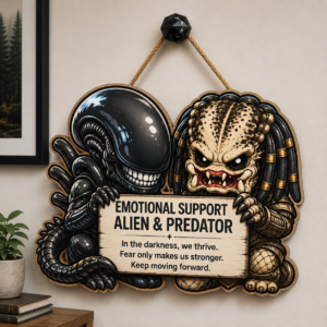 emotional support alien & predator wooden wall sign – funny horror movie decor gift for sci fi fans (copy)