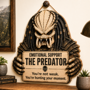emotional support the predator wooden wall sign | sci fi hunter gift | alien predator fan art
