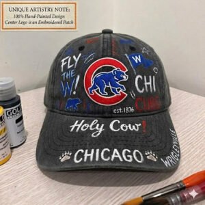 custom hand painted chicago cubs baseball cap embroidered logo & wrigley ivy