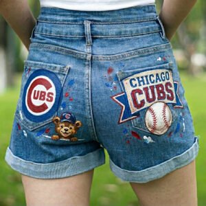 Hand-Painted Chicago Cubs Denim Shorts – Custom MLB Baseball Fan Gift, Unique Acrylic Painted Jean Shorts for Women