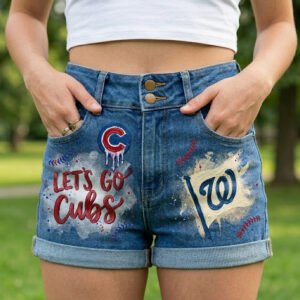 "let's go cubs" custom hand lettered denim | unique baseball art fashion