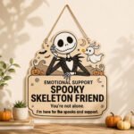 Emotional Support  Wooden Hanging Sign | Halloween Wood Wall Decor | Cute Gothic Gift | Spooky Home Decoration