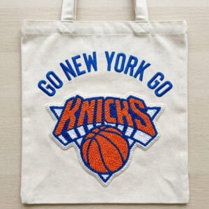 new york knicks punch needle tote bag – handmade go new york go canvas bag for knicks fans
