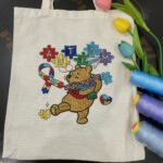 Autism Embroidered Canvas Tote Bag – Cute Winnie Bear Gift for Autism Mom, Teacher & Therapy Support