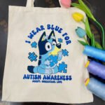 Premium Embroidered "I Wear Blue" Autism Awareness Canvas Tote Bag