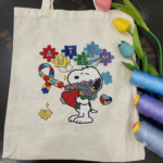 Snoopy Autism Embroidered Tote Bag – Canvas Gift for Autism Moms & Teachers