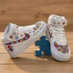 Autism High Top Sneakers – Different Not Less Puzzle Shoes, Autism Awareness Gift for Family & Friends