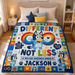 Personalized Autism Awareness Quilt – Different Not Less Custom Name Blanket for Kids