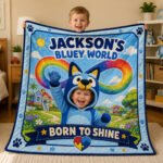 Personalized Autism Quilt – Custom Name & Photo Born to Shine Premium Quilt Blanket