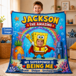 Personalized Superhero Quilt Blanket – Custom Name & Face, My Superpower Is Being Me Gift for Kids