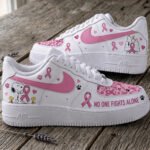 No One Fights Alone Breast Cancer Awareness Pink Ribbon Sneakers