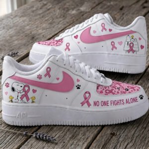 No One Fights Alone Breast Cancer Awareness Pink Ribbon Sneakers - Men's US 9.5 (EU 43)