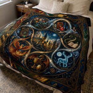Seven Chapters, One Magical Journey Quilt Blanket – Fantasy Wizarding Story Collection, Magical Castle Fan Gift