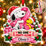 Personalized Breast Cancer Awareness 3D Christmas Ornament – No One Fights Alone