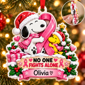 Personalized Breast Cancer Awareness 3D Christmas Ornament – No One Fights Alone