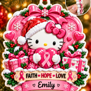 Personalized Breast Cancer Awareness 3D Christmas Ornament – Faith Hope Love