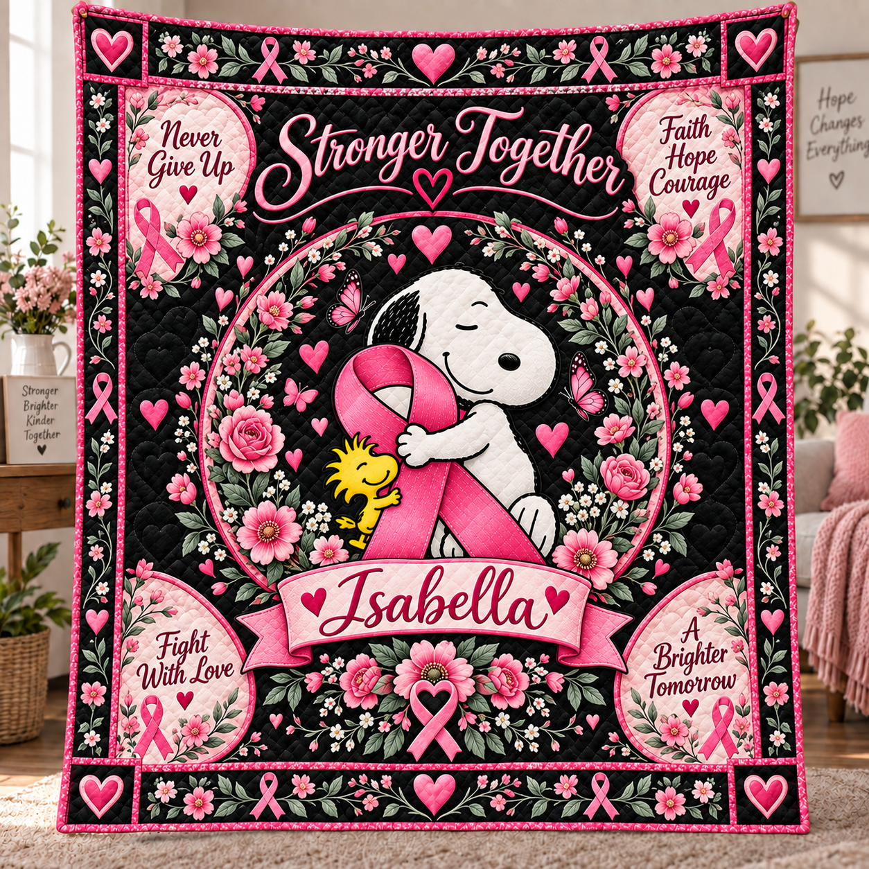 Personalized Breast Cancer Awareness Quilt – Stronger Together