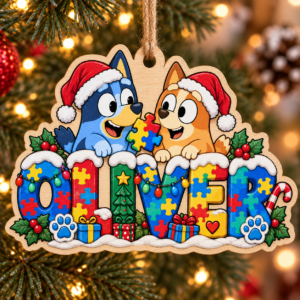 Personalized Autism & Bluey Ornament – Custom Name