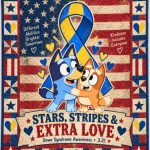 Down Syndrome & Bluey Vintage Flag Quilt – Stars, Stripes & Extra Love