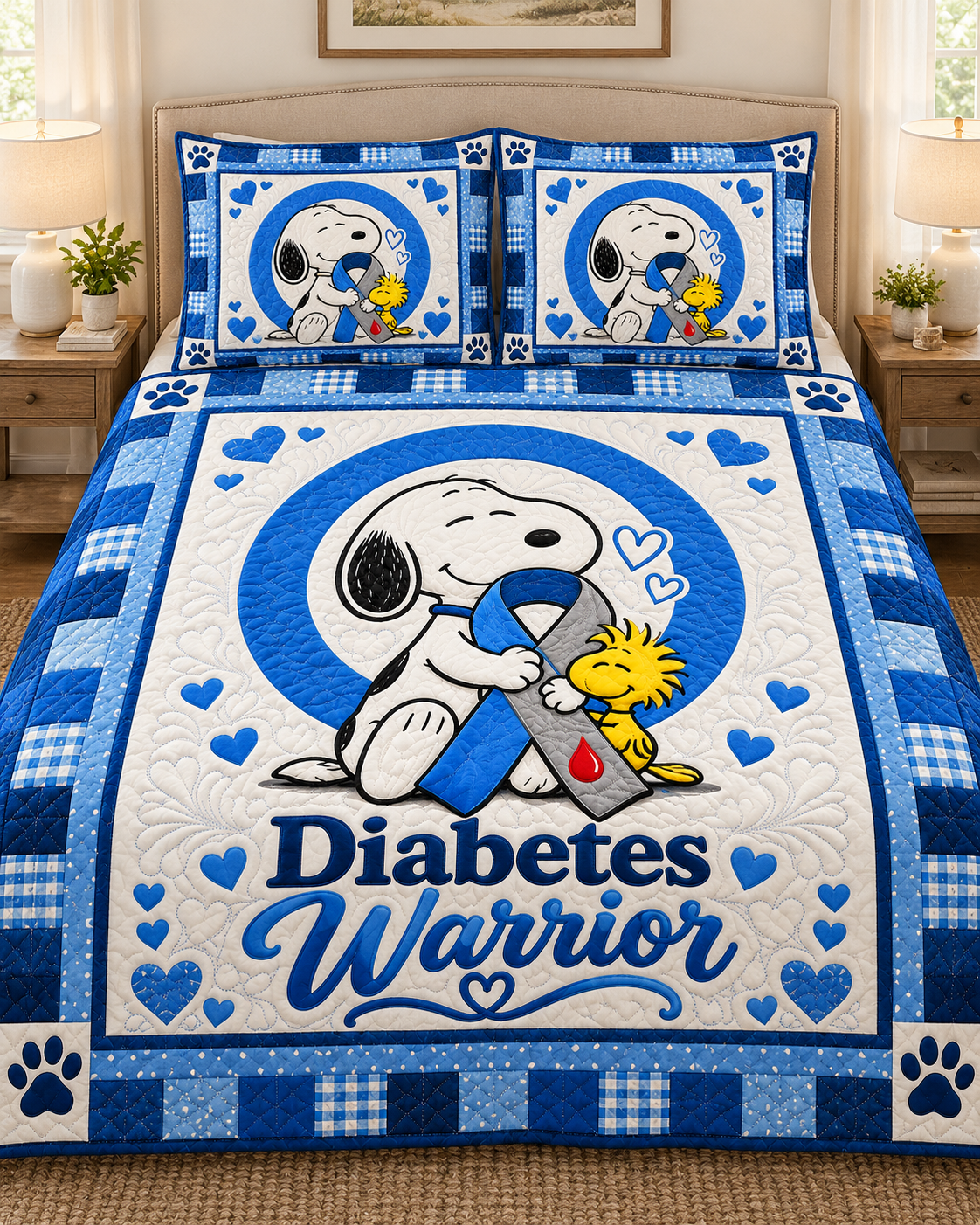 Diabetes Awareness Quilt & Quilt Set – Blue Circle Hope & Strength