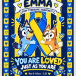 Personalized Down Syndrome & Bluey Quilt – Blue & Yellow Love