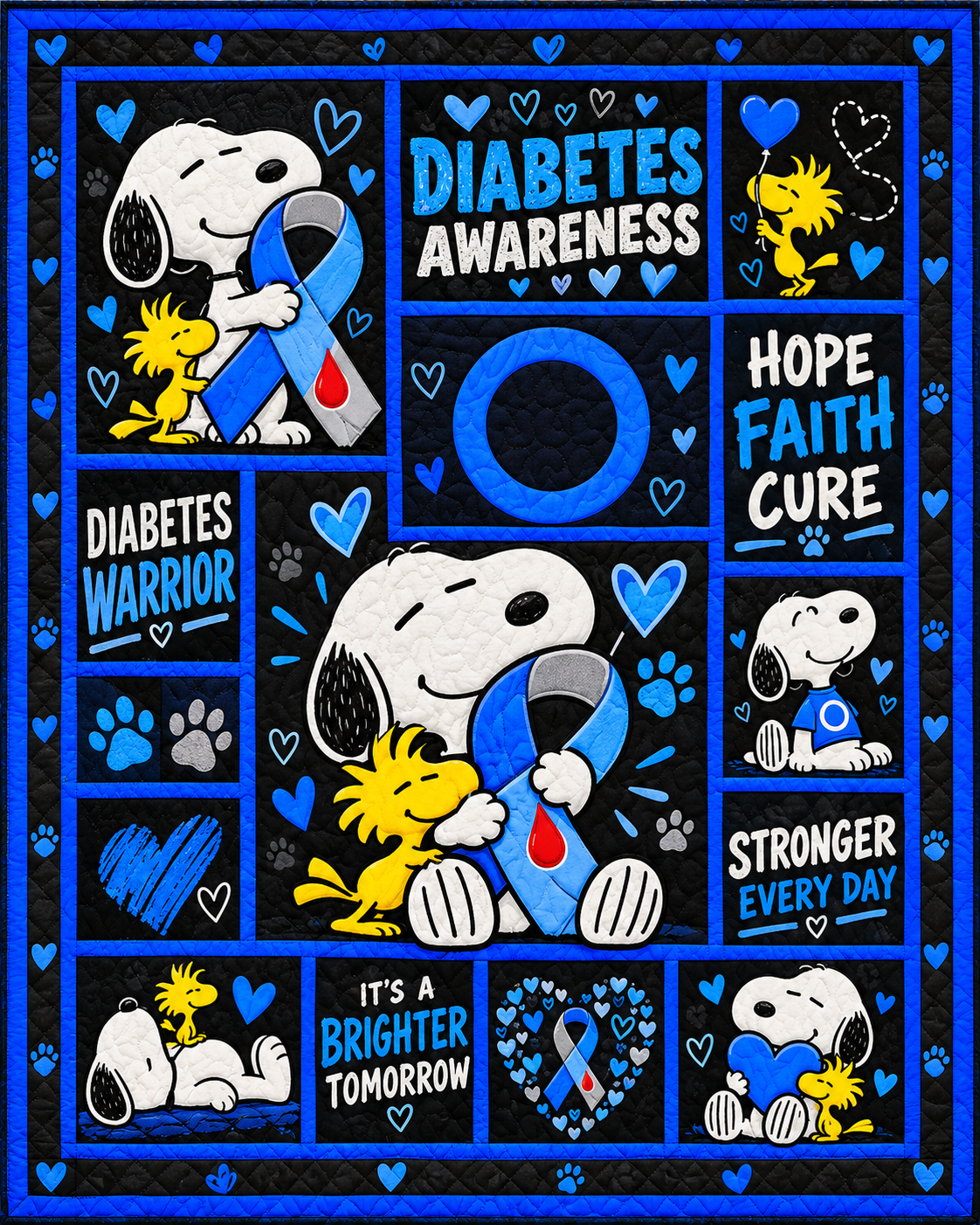 Diabetes Awareness Quilt & Quilt Set – Diabetes Warrior Blue Ribbon - Image 2
