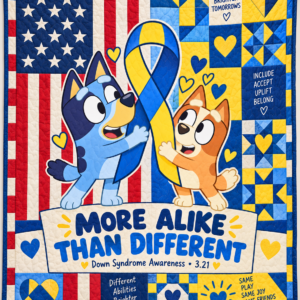 Down Syndrome & Bluey American Flag Quilt – More Alike Than Different