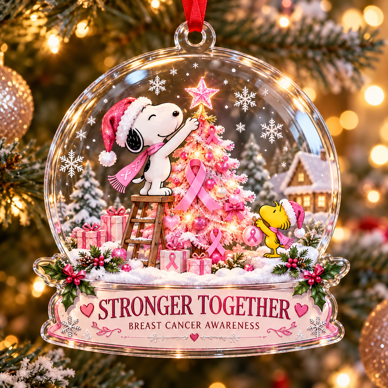 Breast Cancer Awareness 2-Layer Acrylic Christmas Ornament – Stronger Together